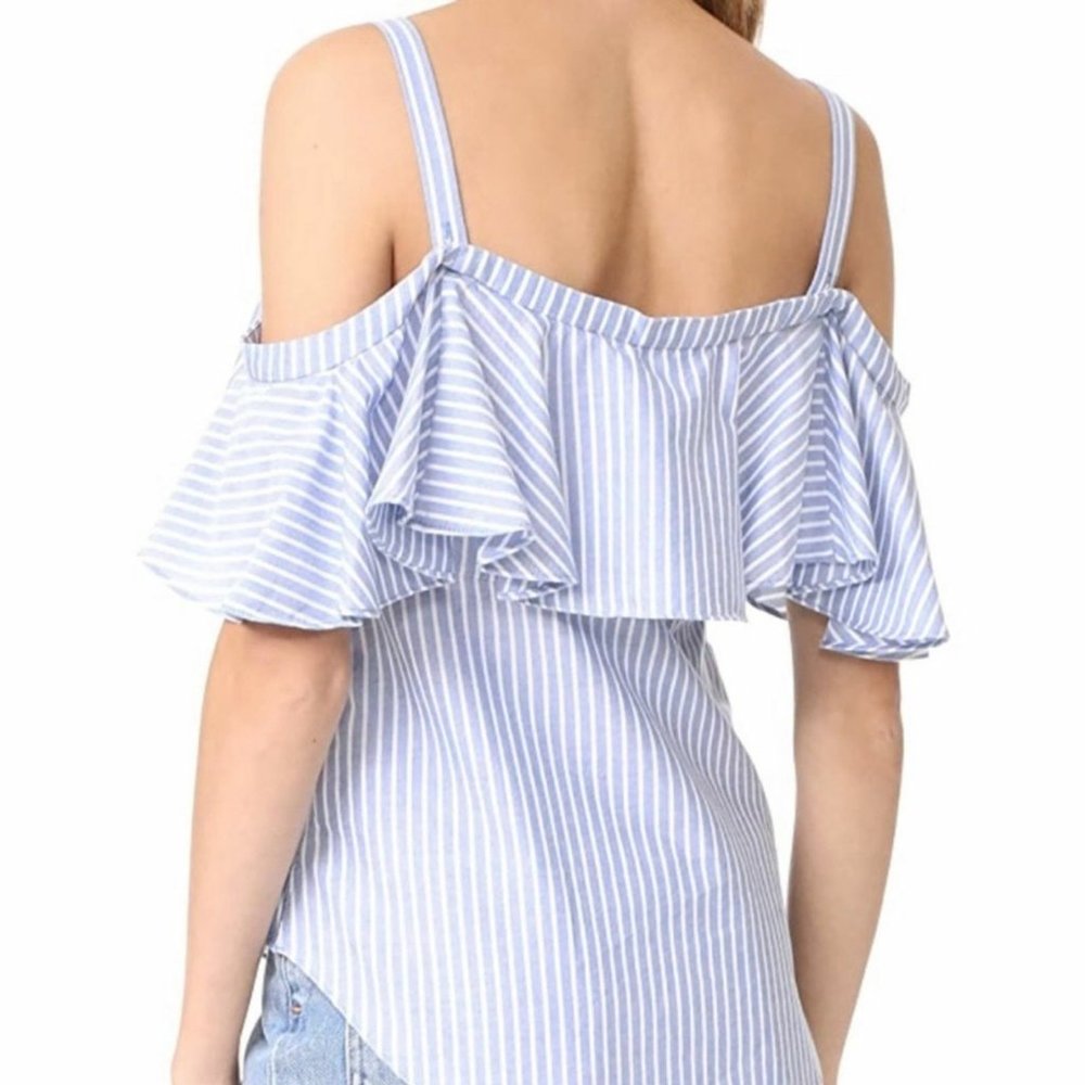 Veronica Beard Grant Multiway  Striped Ruffle Cold Shoulder Cocktail Blouse Top - Picture 3 of 11